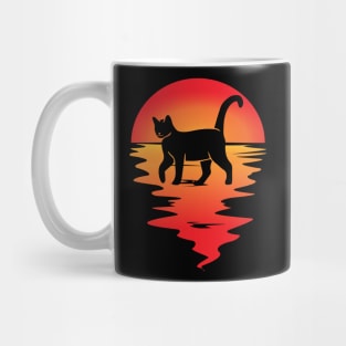 cute cat at retro sunset background Mug